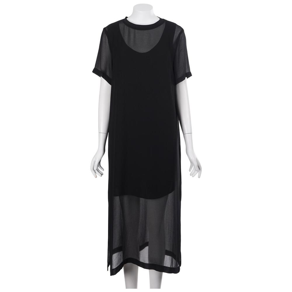 NWT ZARA Dress M Black Sheer Overlay Short Sleeve Side Slits T-Shirt Shift